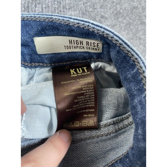 Kut from the Kloth Jeans Women’s 10 Blue Toothpick Skinny Distressed Stretch - Picture 4 of 10
